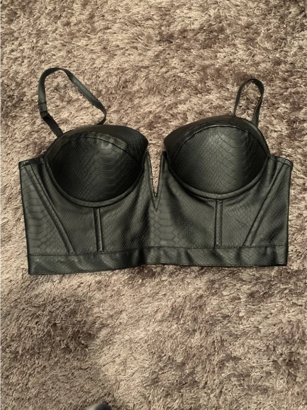 Charlotte Russe Black Faux Leather Longline Bustier Crop Top